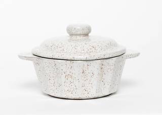 Olla con tapa de gres blanco moteado