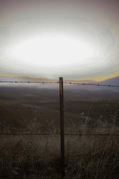 Poste y alambre bajo el sol de la mañana