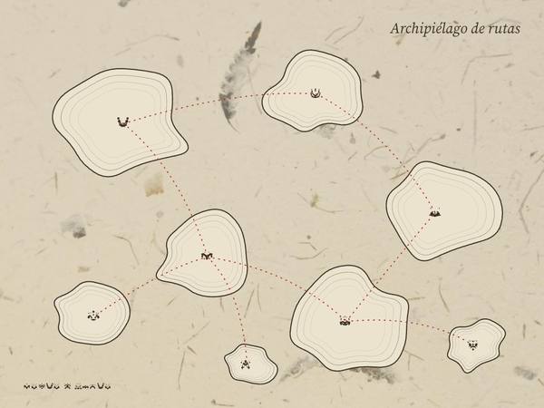 Mapa de islas dibujadas con trazos de papel