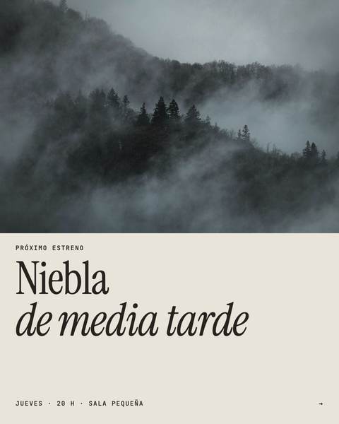 Tarjeta con un bosque entre la niebla y el título «Niebla de media tarde»