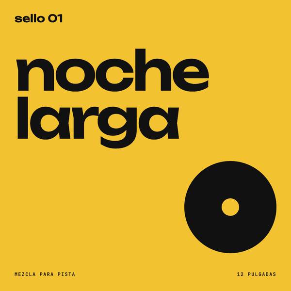 Portada amarilla con las palabras «noche larga» y un disco negro