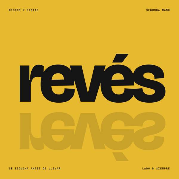 Logotipo «revés» en negro sobre fondo mostaza, con su reflejo