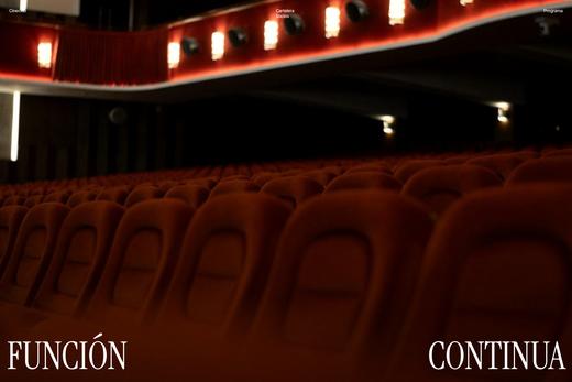 Fotografía de una sala de cine con butacas rojas y el título «Función continua»