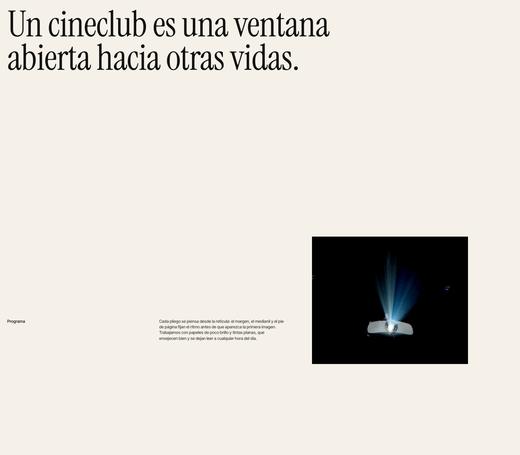 Página del programa con una presentación del cineclub y una pequeña fotografía
