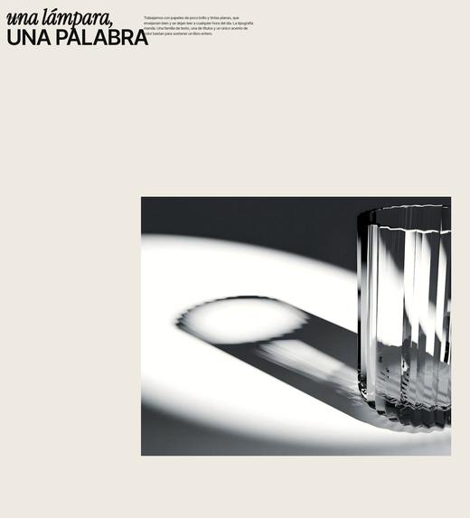 Página con el título «Una lámpara, una palabra» y una fotografía de un vaso de vidrio