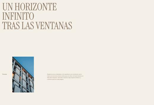 Página con un titular sobre horizontes infinitos y una fotografía de una fachada
