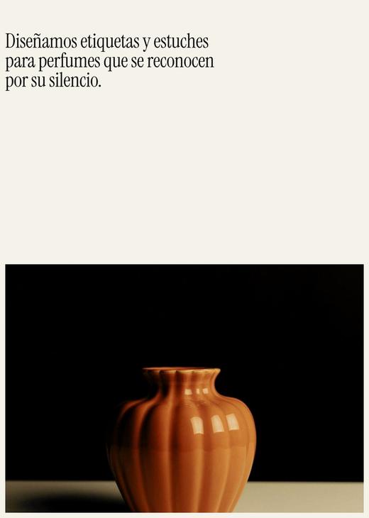 Página con un texto de presentación y una fotografía de un jarrón naranja