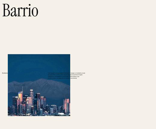 Página con la palabra «Barrio» y una fotografía de la ciudad vista desde arriba
