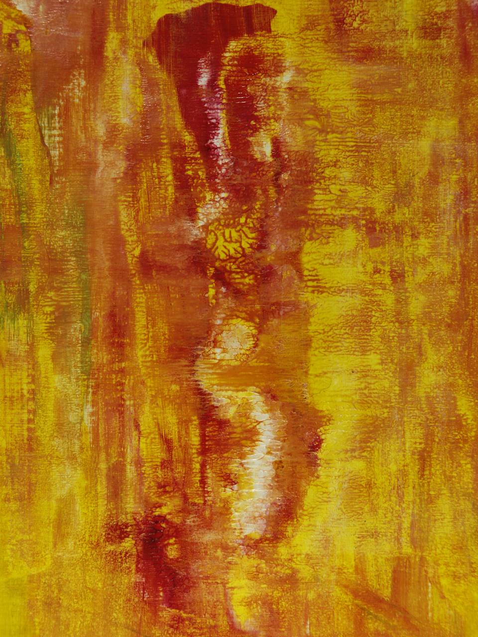 Pintura abstracta en ocres, amarillos y rojos