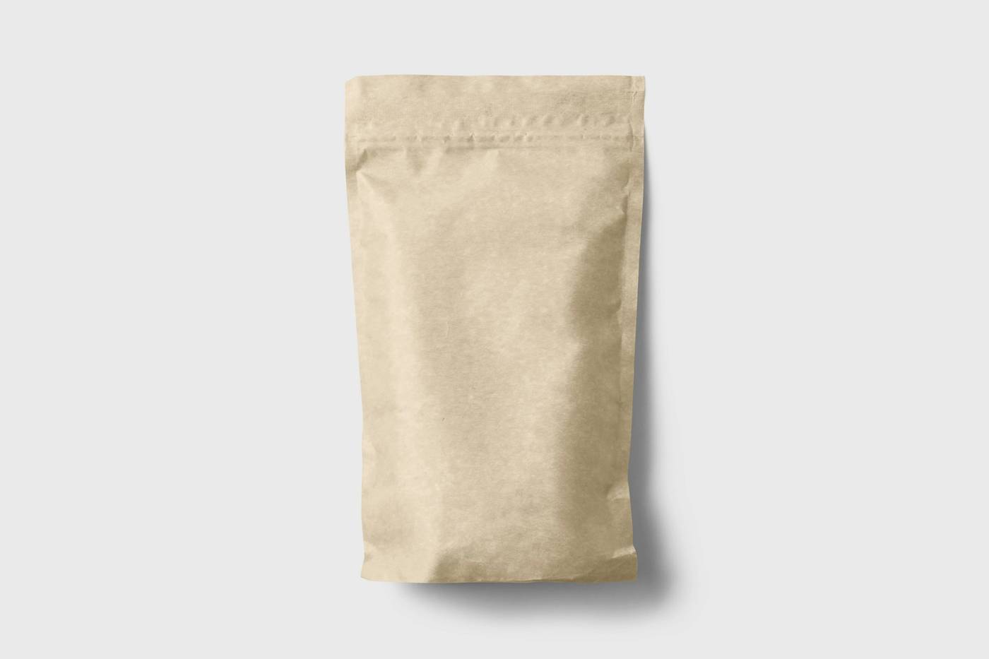 Bolsa de papel kraft de pie sobre un fondo gris claro
