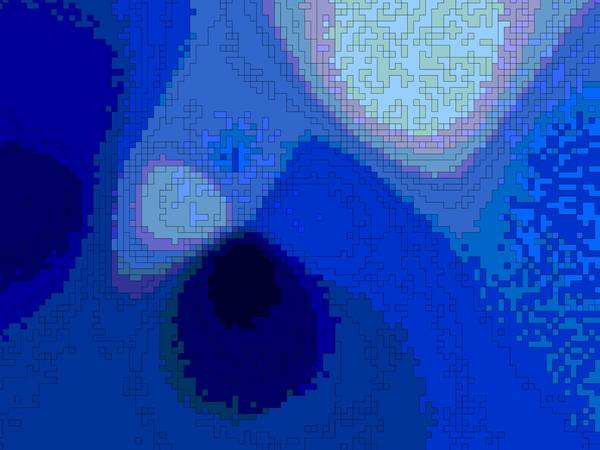Imagen pixelada en azules, con formas redondeadas