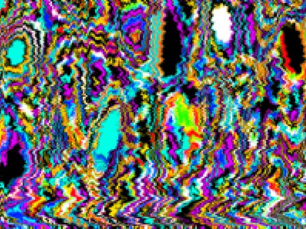 Imagen de ruido digital con franjas de colores intensos