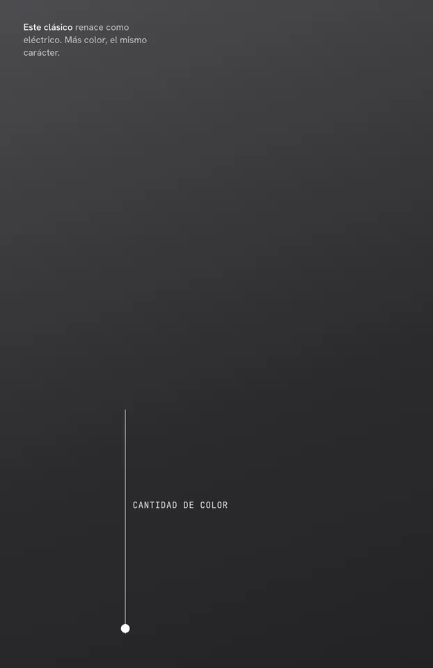 Panel gris con un texto breve y una línea vertical que mide la cantidad de color