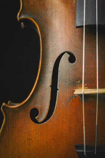 Detalle de la efe y del puente de un violín